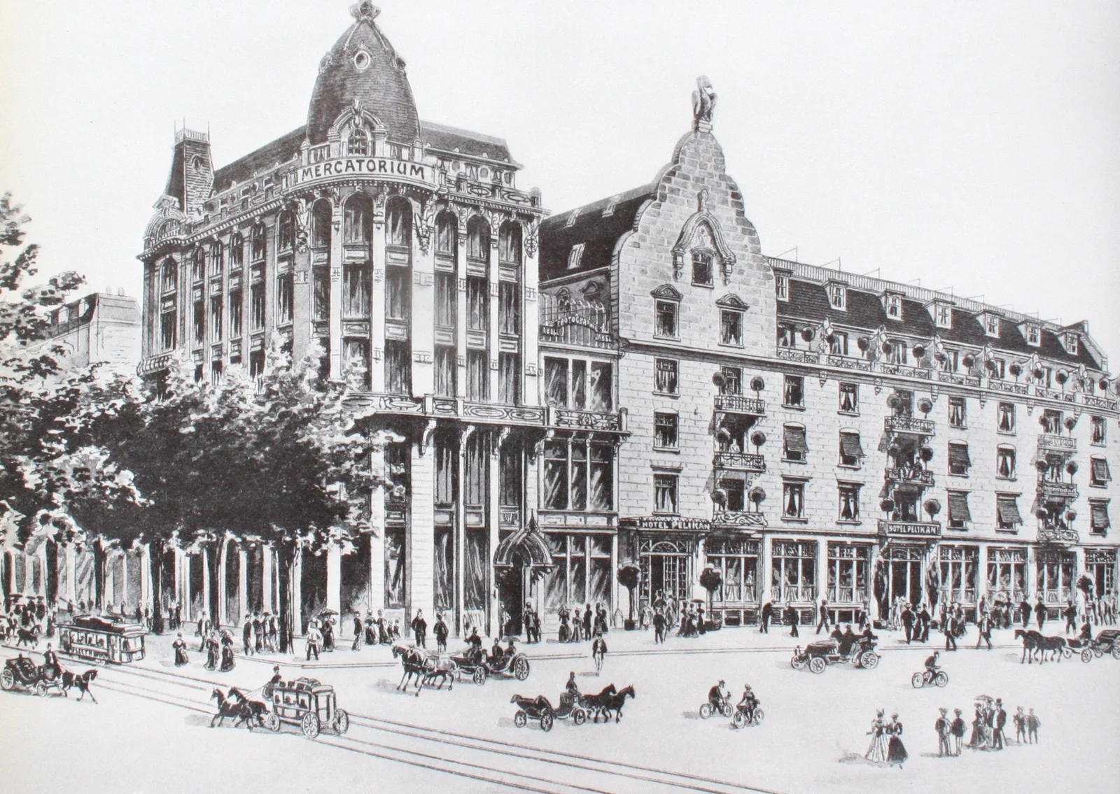 Geschäftshaus Mercatorium, Ecke Pelikanstraße, Zürich um 1905 (1954 abgerissen für die Erweiterung der Schweizerischen Bankgesellschaft)